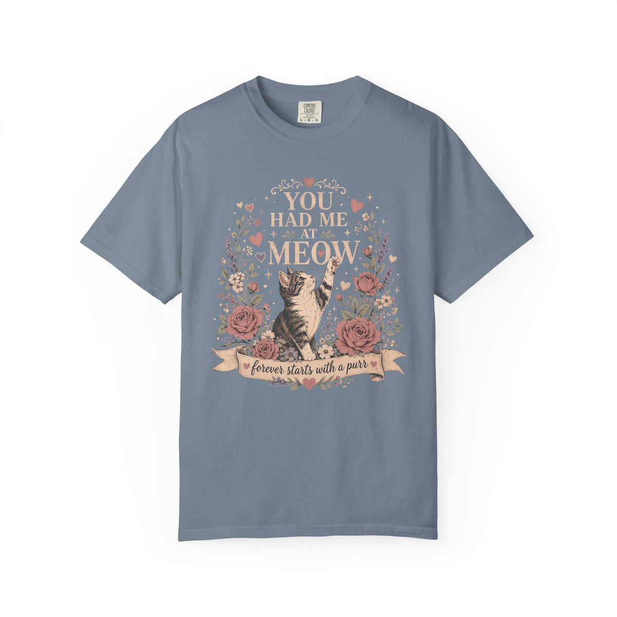 Cat Floral T-Shirt — "You Had Me at Meow" Vintage Garden Tee