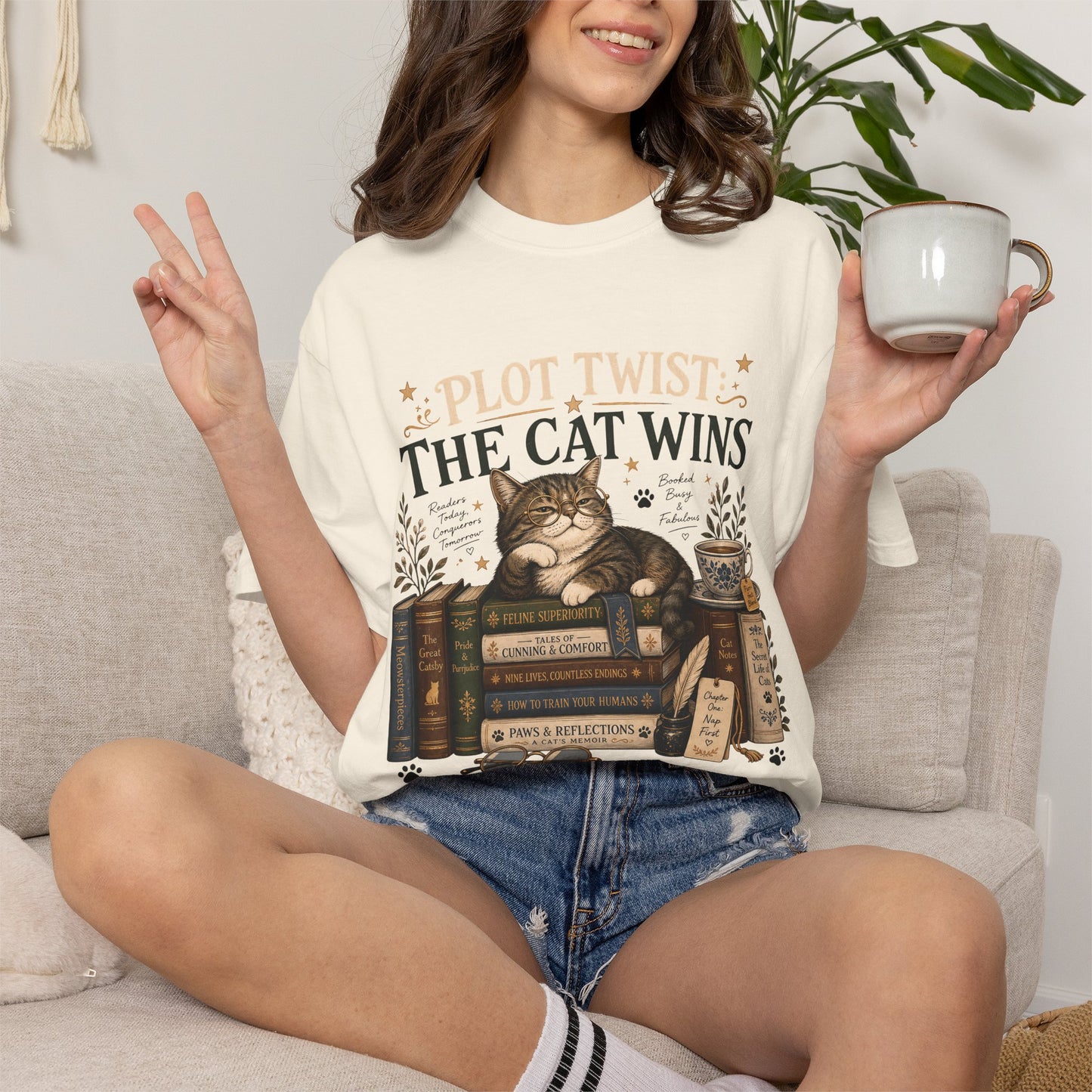 Plot Twist: The Cat Wins — Vintage Bookish T-Shirt