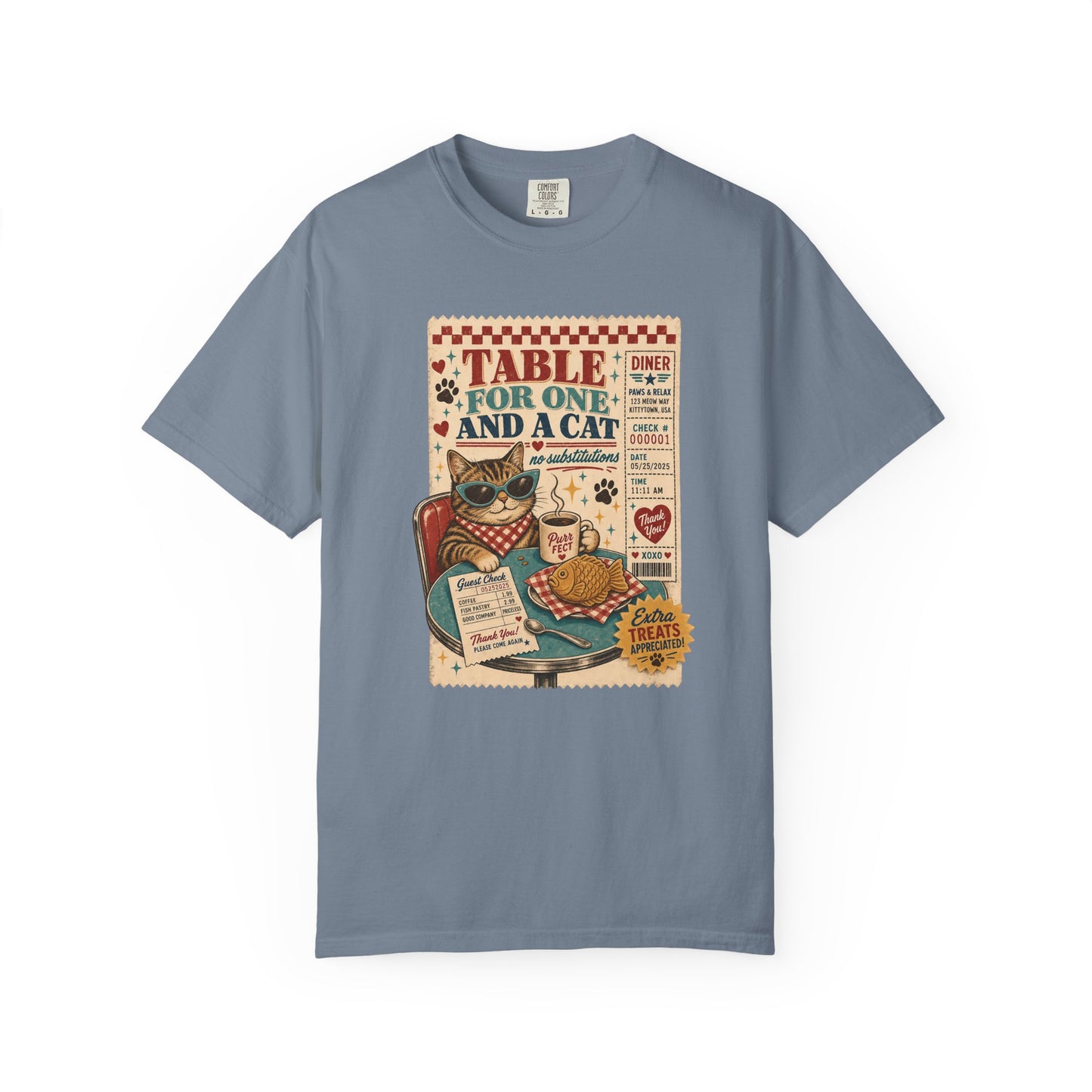 Table for One and a Cat T-Shirt — Retro Diner Cat Lover Tee