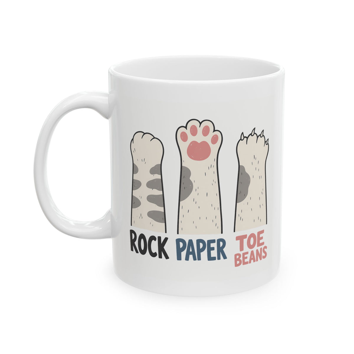 Cat Paw Coffee Mug - 'Rock Paper Toe Beans' Cute Kitten Paw Ceramic Mug