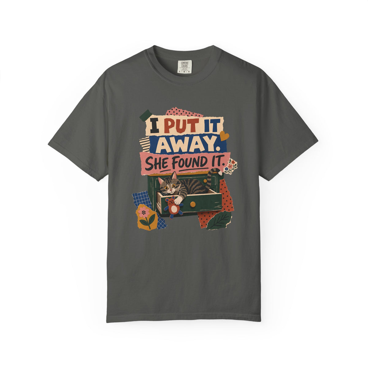 I Put It Away She Found It T-Shirt — Funny Lost & Found Cat Graphic Tee