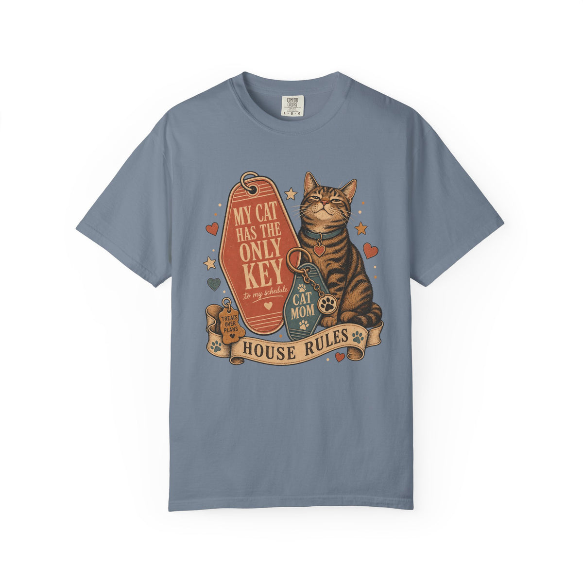 Cat Mom T-Shirt — “My Cat Has The Only Key” Vintage House Rules Tee