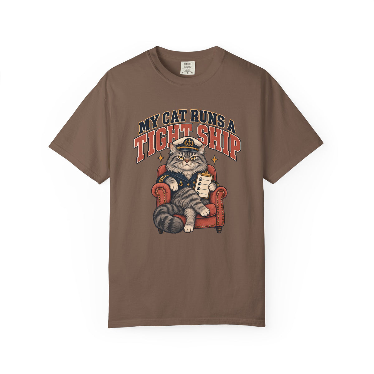 My Cat Runs a Tight Ship T-Shirt — Funny Cat Captain Graphic Tee