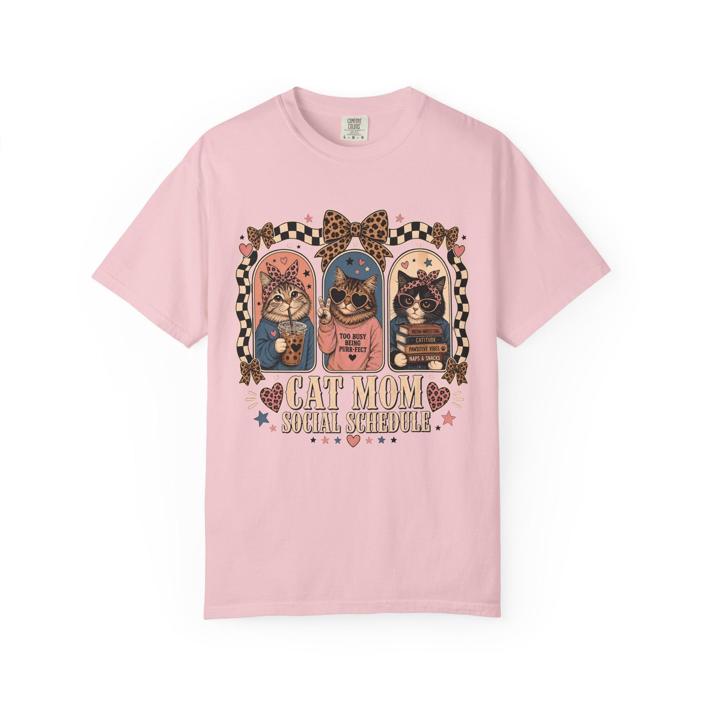 Cat Mom T-Shirt — Vintage Retro Cats "Cat Mom Social Schedule" Graphic Tee