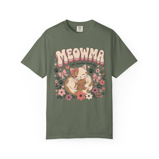 Meowma Cat Mama T-Shirt — Cute Floral Sleeping Cat Tee