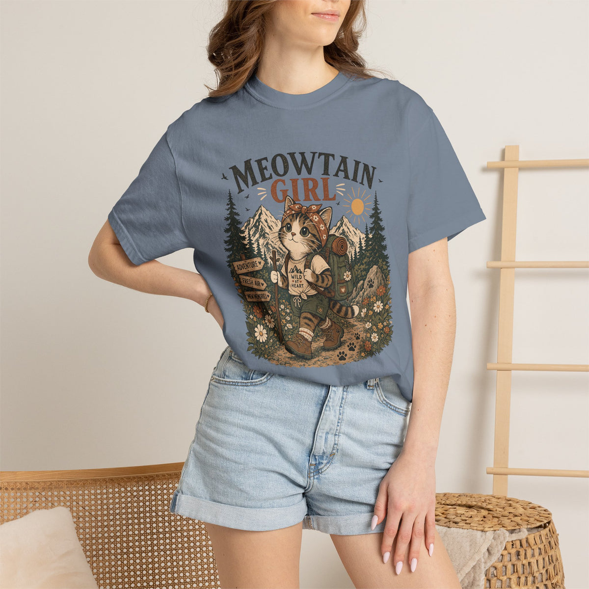 Meowtain Girl T-Shirt — Cute Cat Mountain Graphic Tee