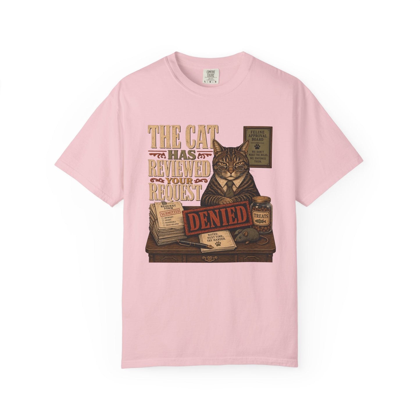Cat Denied T‑Shirt — 'The Cat Has Reviewed Your Request: Denied' Vintage Graphic Tee