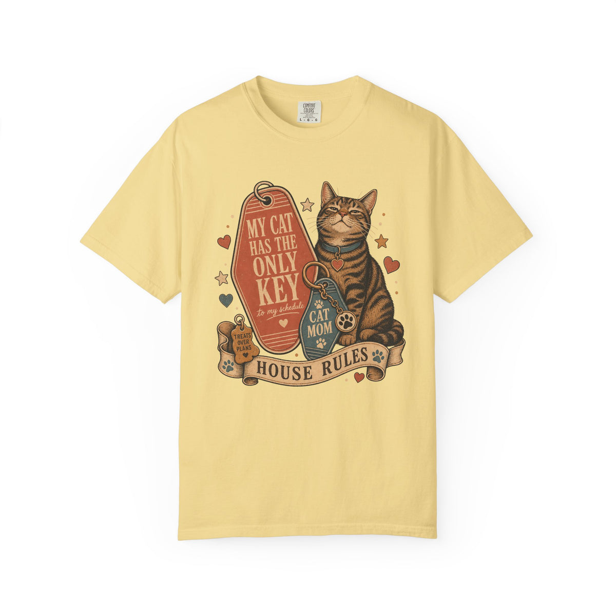Cat Mom T-Shirt — “My Cat Has The Only Key” Vintage House Rules Tee
