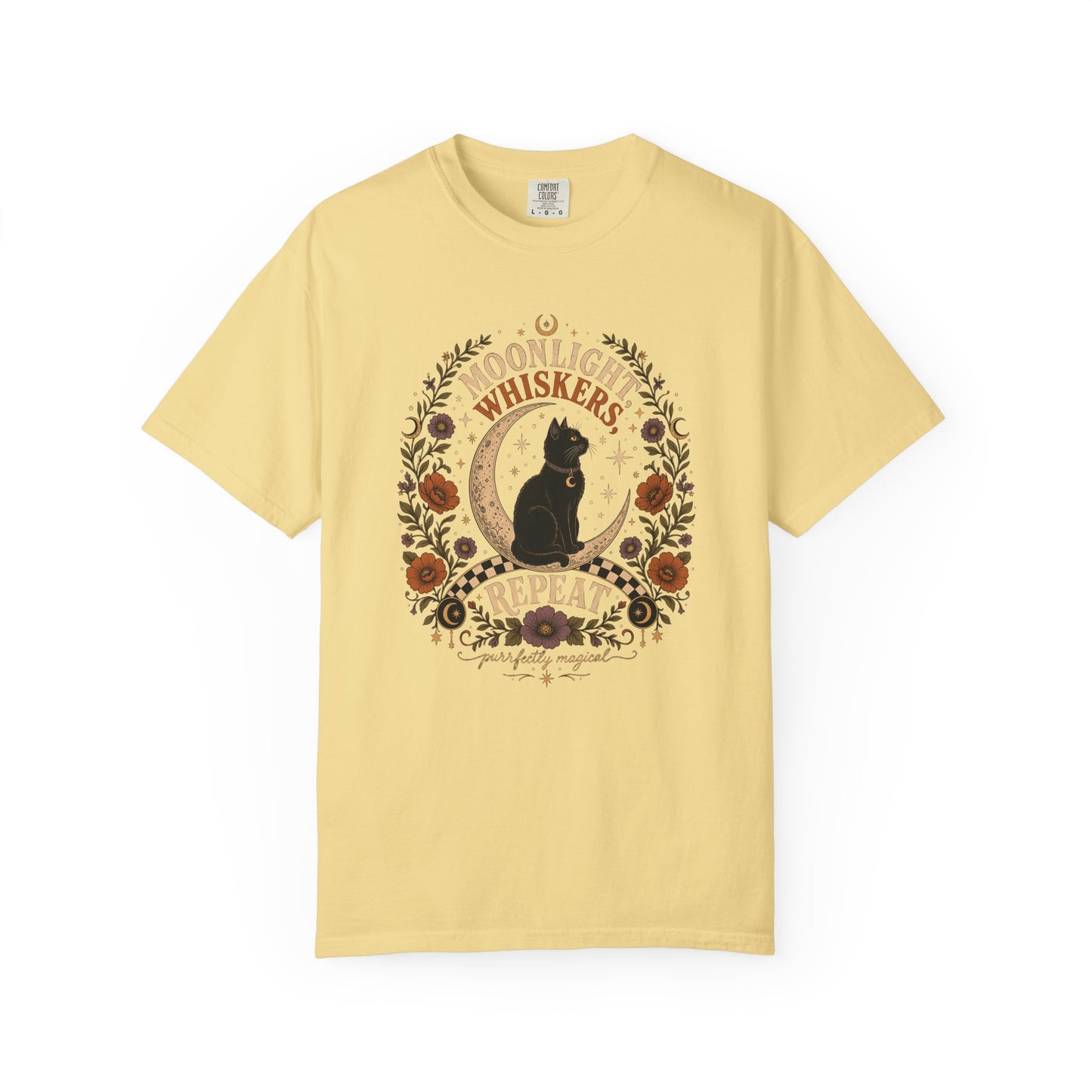 Cat Moonlight T-Shirt — "Moonlight, Whiskers, Repeat" Vintage Floral Tee