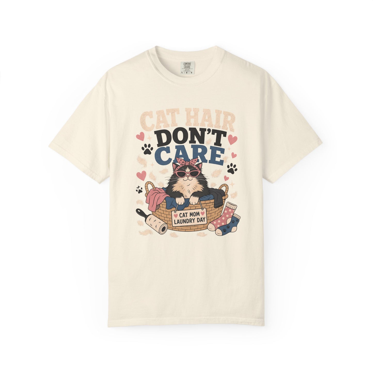 Cat Hair Don’t Care T-Shirt — Cute Laundry Day Cat Graphic Tee