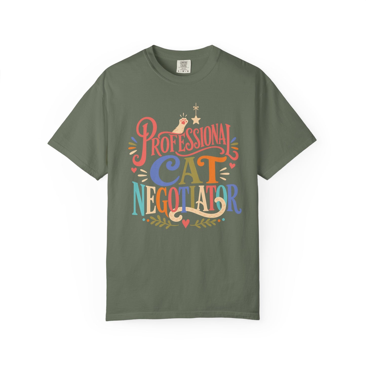 Professional Cat Negotiator T-Shirt — Funny Cat Lover Tee, Colorful Hand-Lettered Design