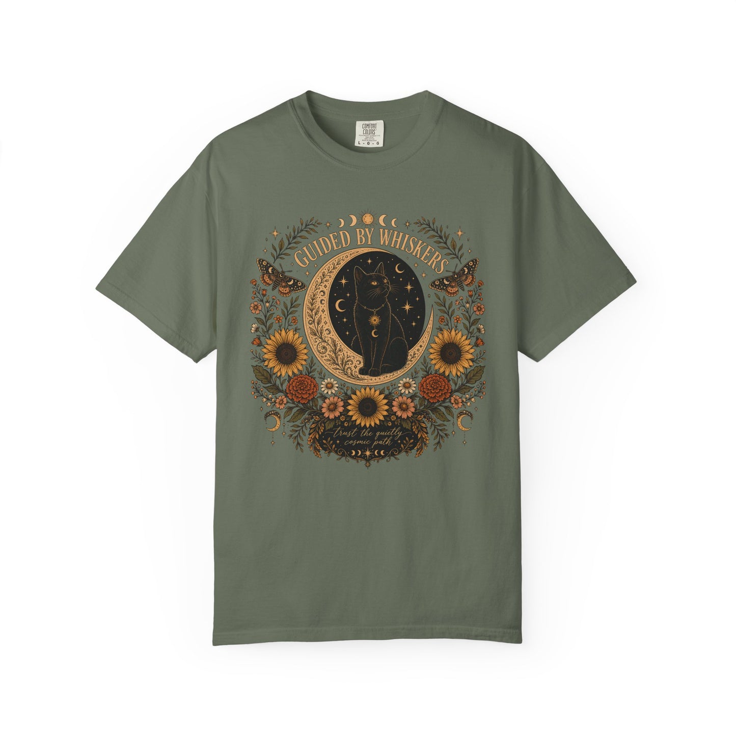Guided by Whiskers T-Shirt — Boho Celestial Floral Graphic Tee
