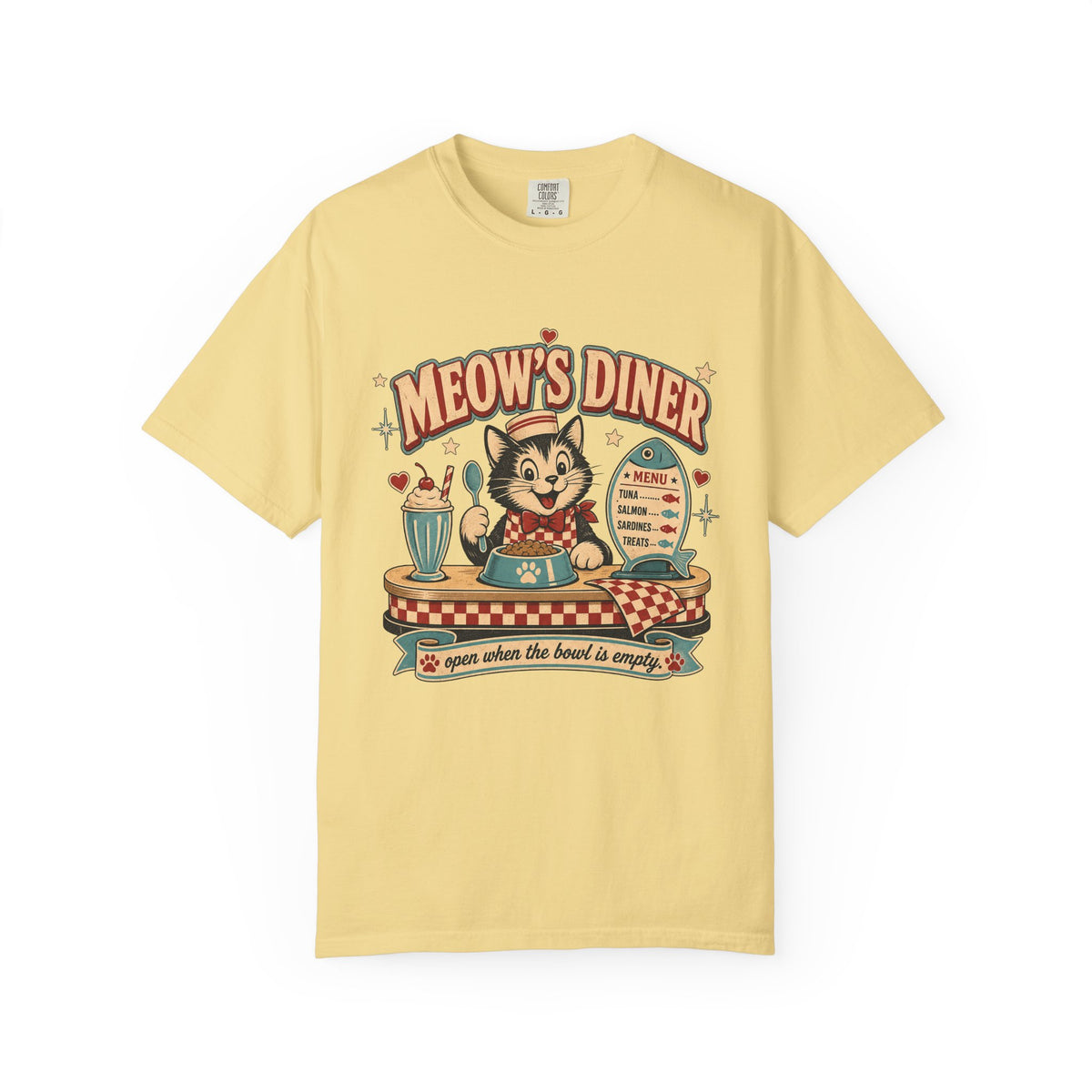 Meow's Diner Cat Vintage T-Shirt — Retro 50s Diner Graphic Tee