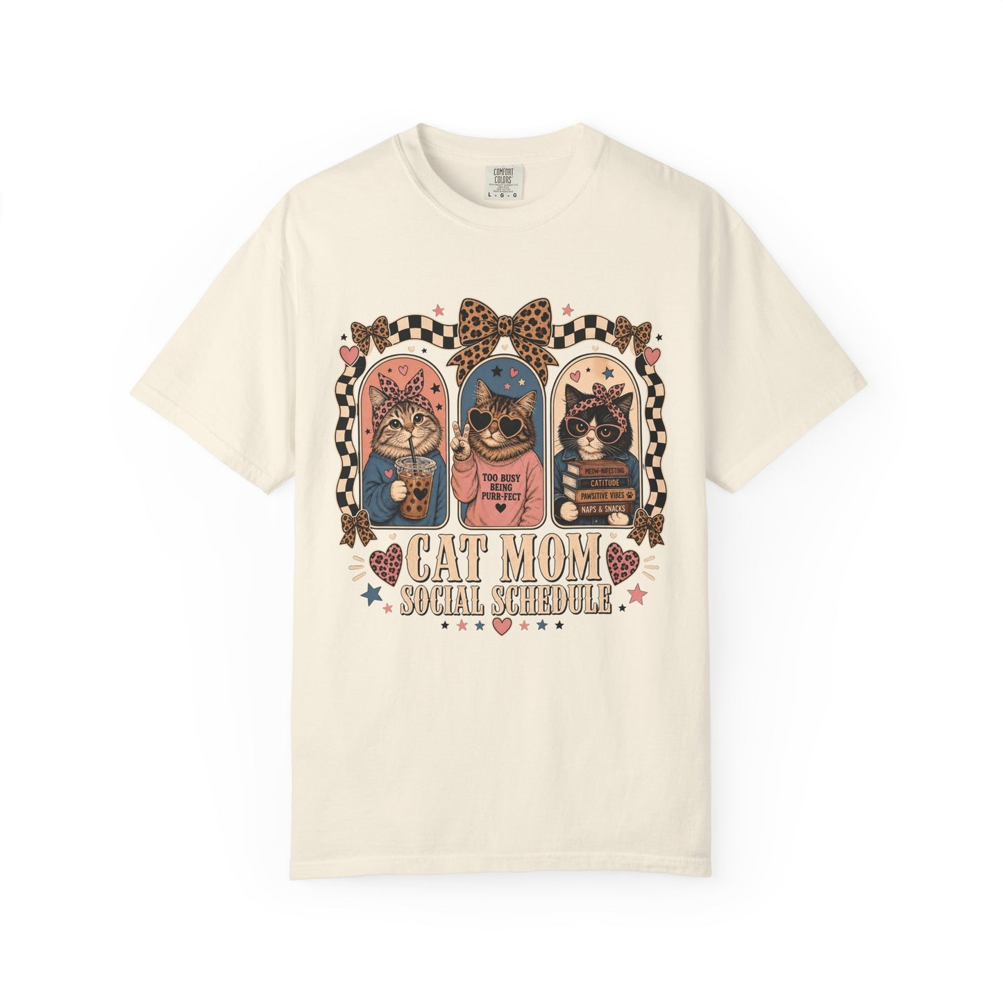 Cat Mom T-Shirt — Vintage Retro Cats "Cat Mom Social Schedule" Graphic Tee