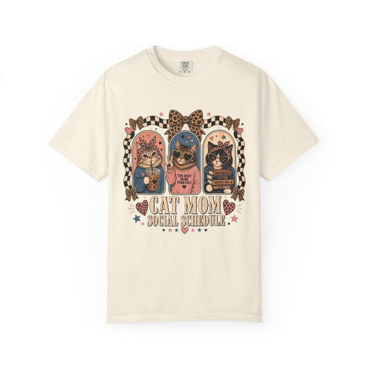 Cat Mom T-Shirt — Vintage Retro Cats "Cat Mom Social Schedule" Graphic Tee