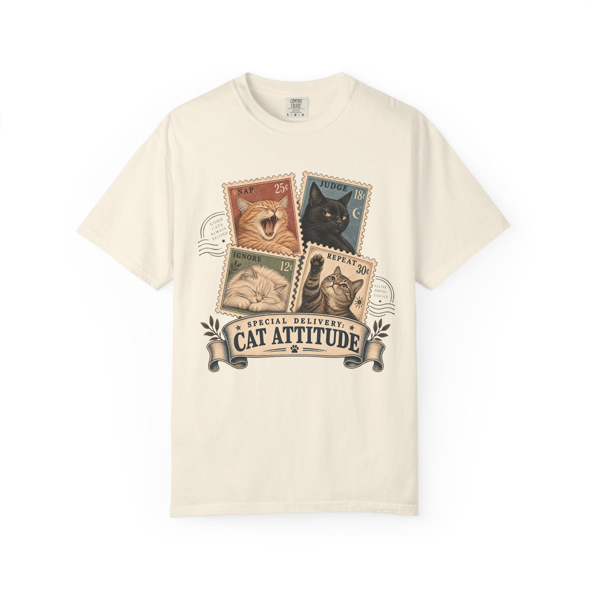 Cat Attitude Vintage Stamp Tee