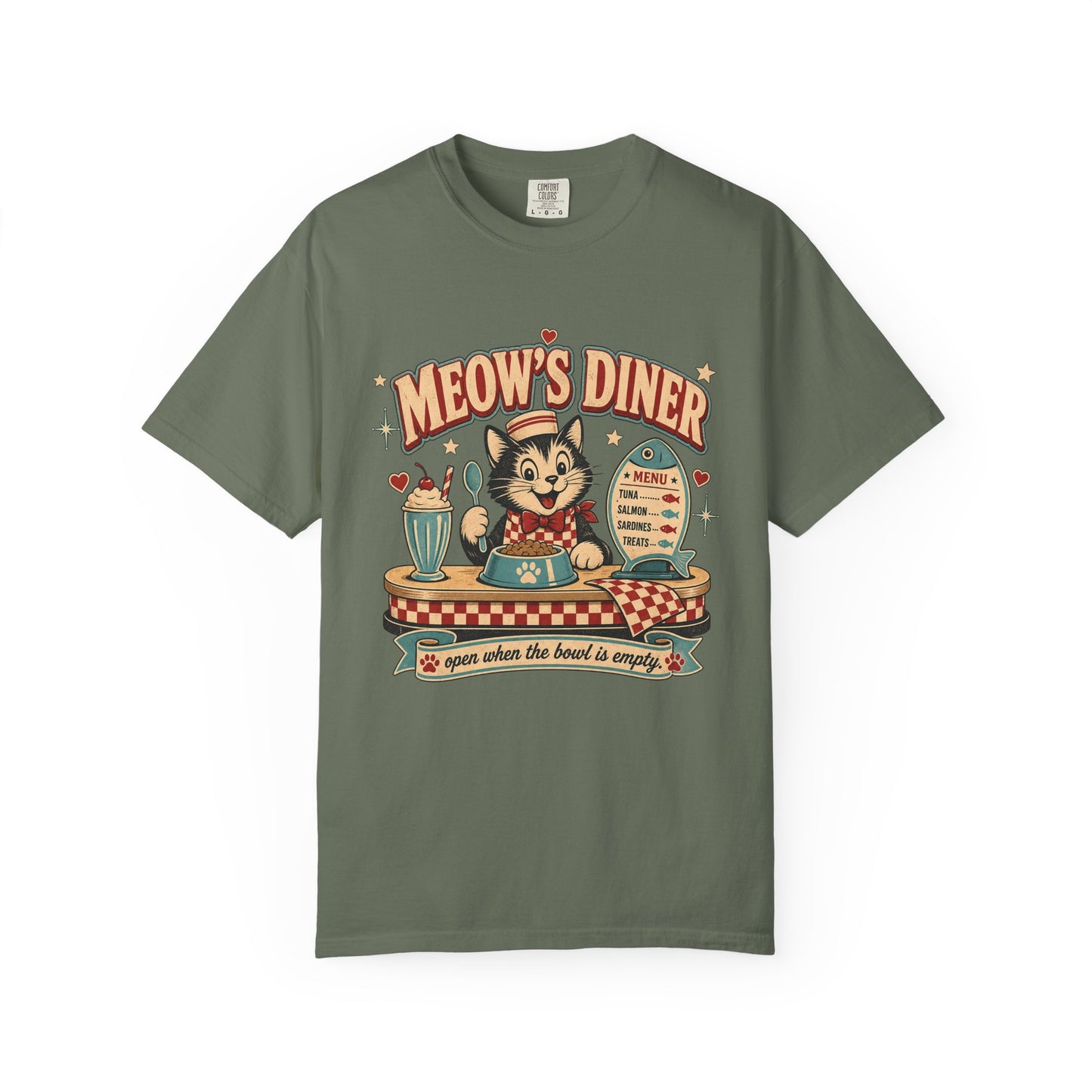 Meow's Diner Cat Vintage T-Shirt — Retro 50s Diner Graphic Tee