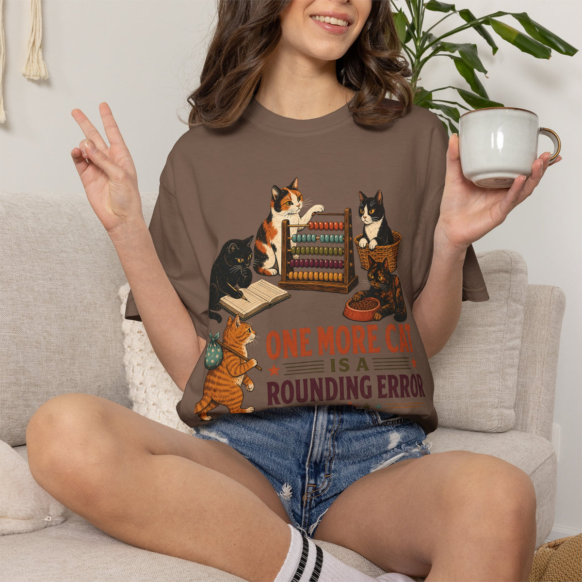 Cat Lover T-Shirt — "One More Cat Is a Rounding Error" Vintage Kittens Tee