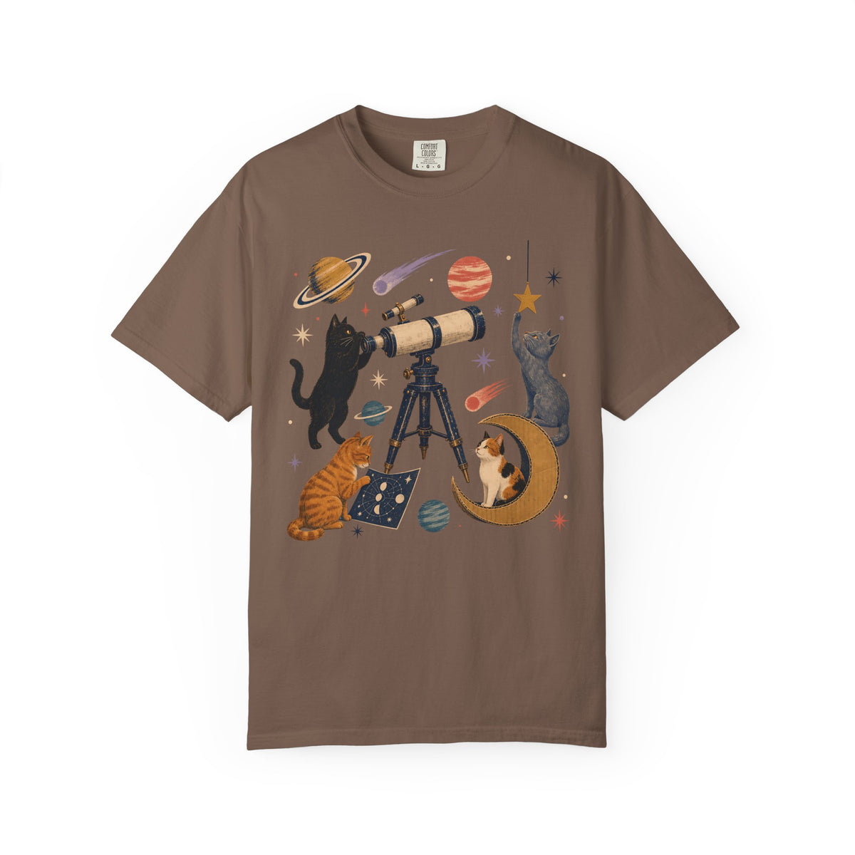 Celestial Cats Telescope T-Shirt — Space Kitty Astronomy Graphic Tee