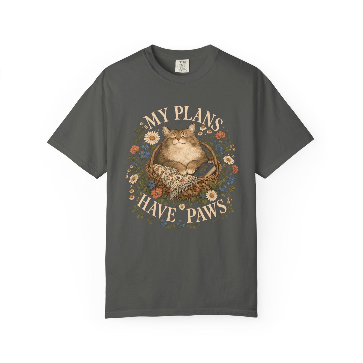 Cat Nap T-Shirt — "My Plans Have Paws" Vintage Floral Cat Graphic