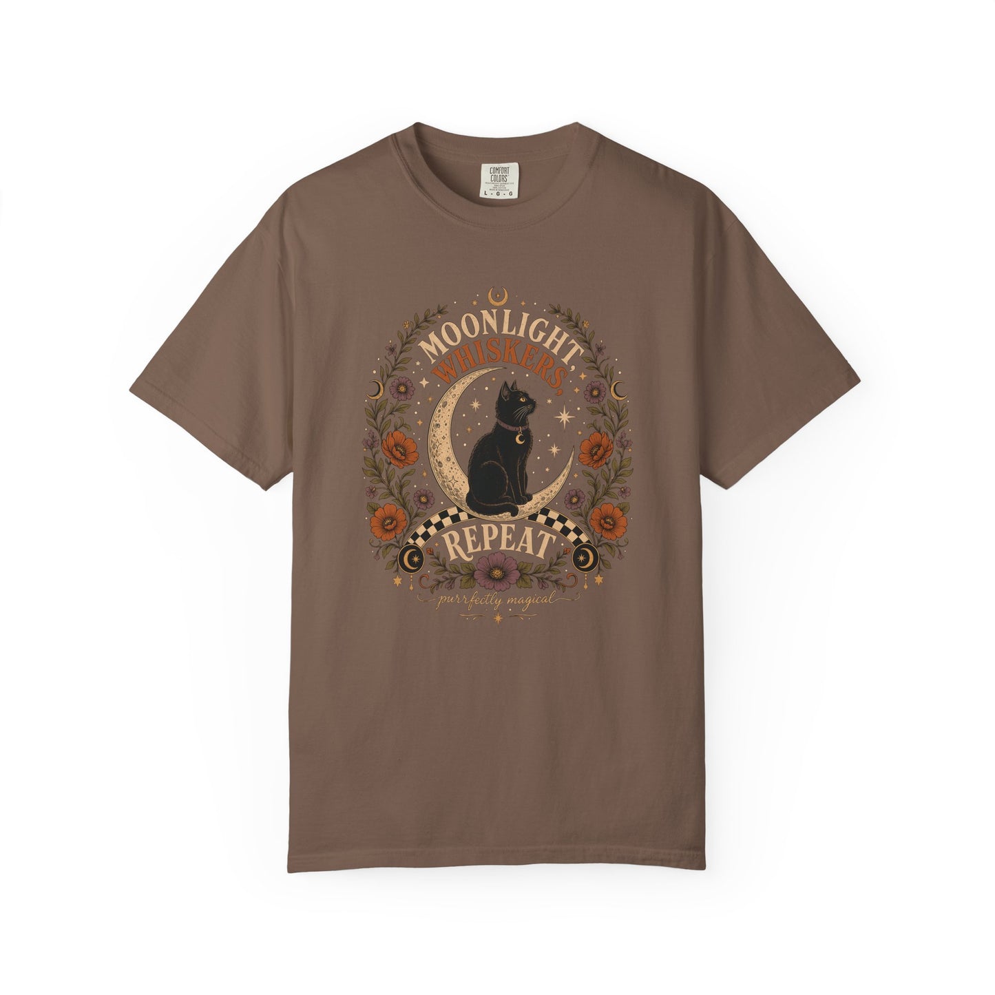 Cat Moonlight T-Shirt — "Moonlight, Whiskers, Repeat" Vintage Floral Tee