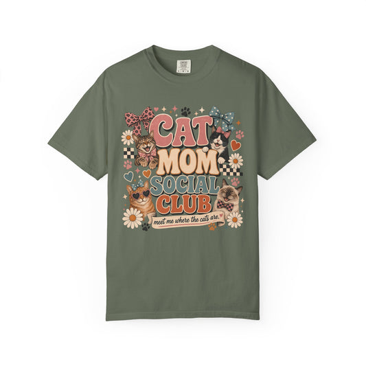 Cat Mom Social Club T‑Shirt — Vintage Floral Cat Lover Tee