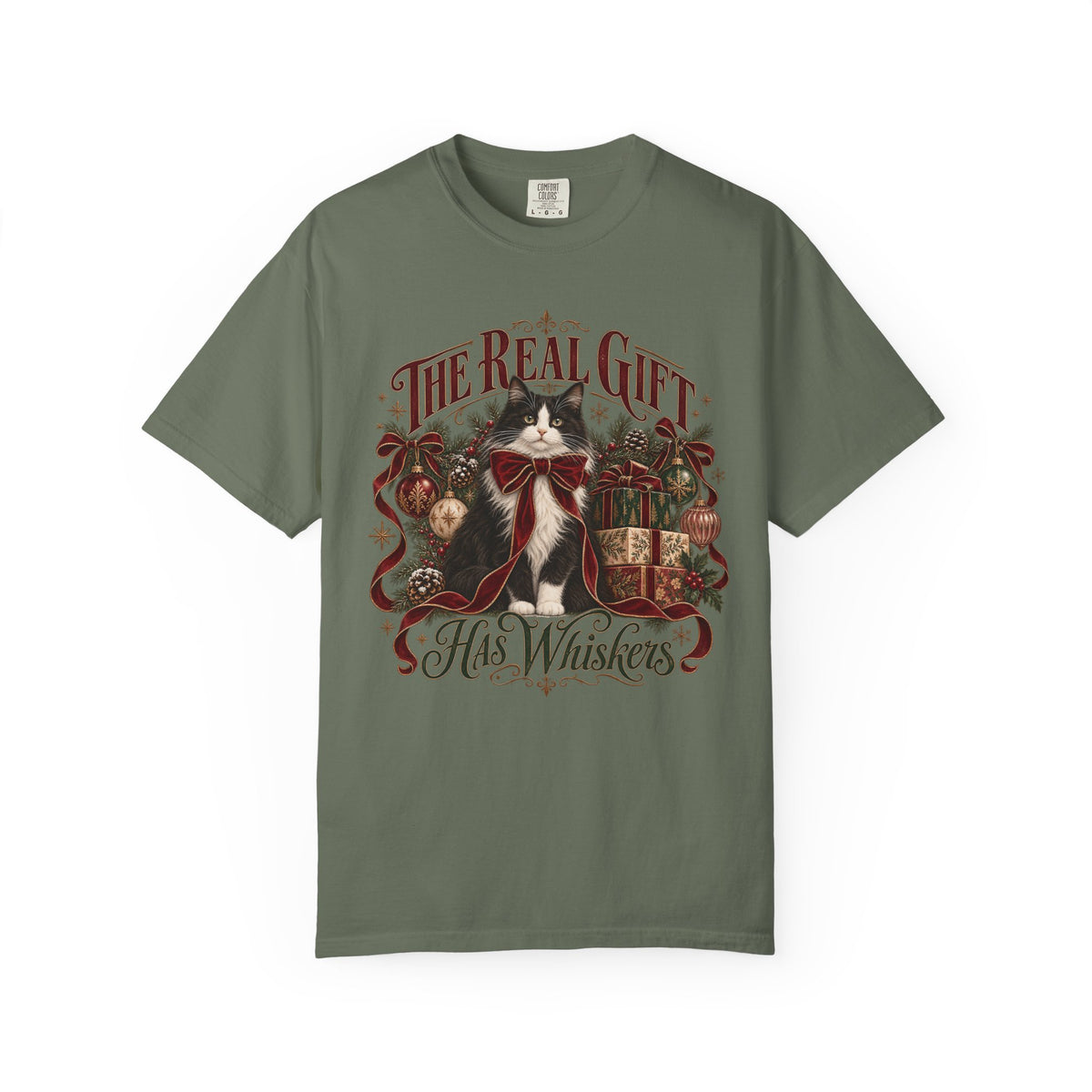 Christmas Cat T-Shirt — "The Real Gift Has Whiskers" Holiday Graphic Tee