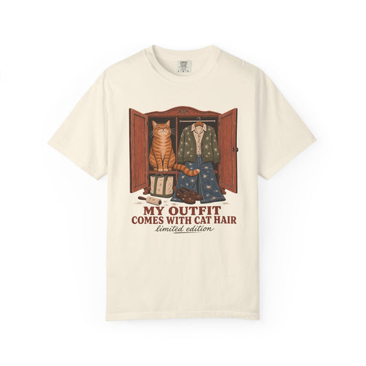 My Outfit Comes With Cat Hair T‑Shirt — Vintage Cat Lover Graphic Tee