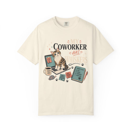 Cat Coworker T-Shirt — "My Coworker Has Whiskers" Casual Graphic Tee