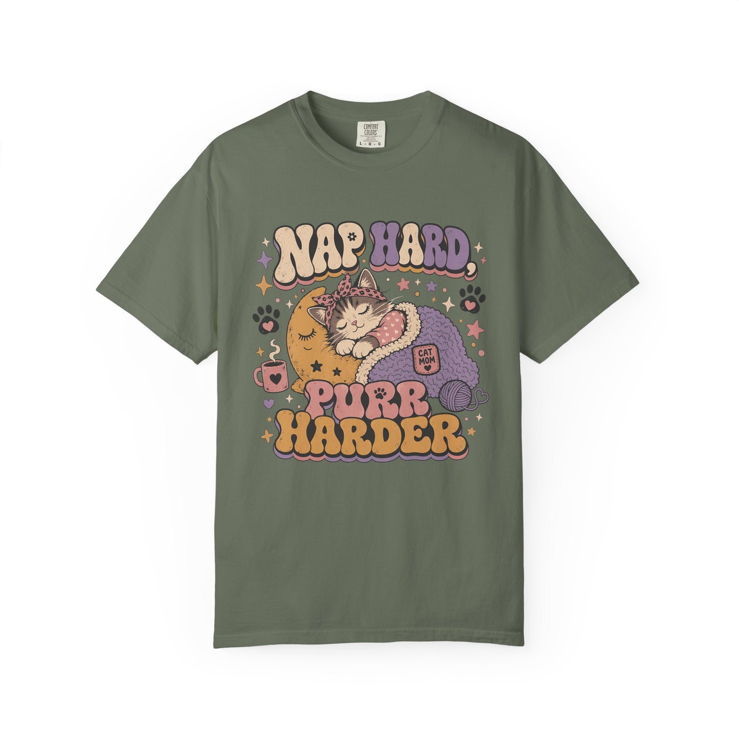 Cat Nap T-Shirt — "Nap Hard Purr Harder" Retro Cute Cat Graphic Tee
