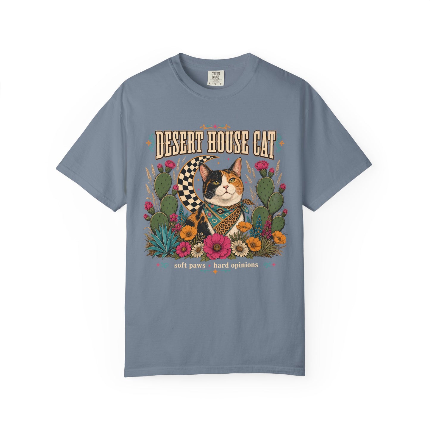 Desert House Cat T-Shirt — Vintage Calico Cat & Cactus Graphic