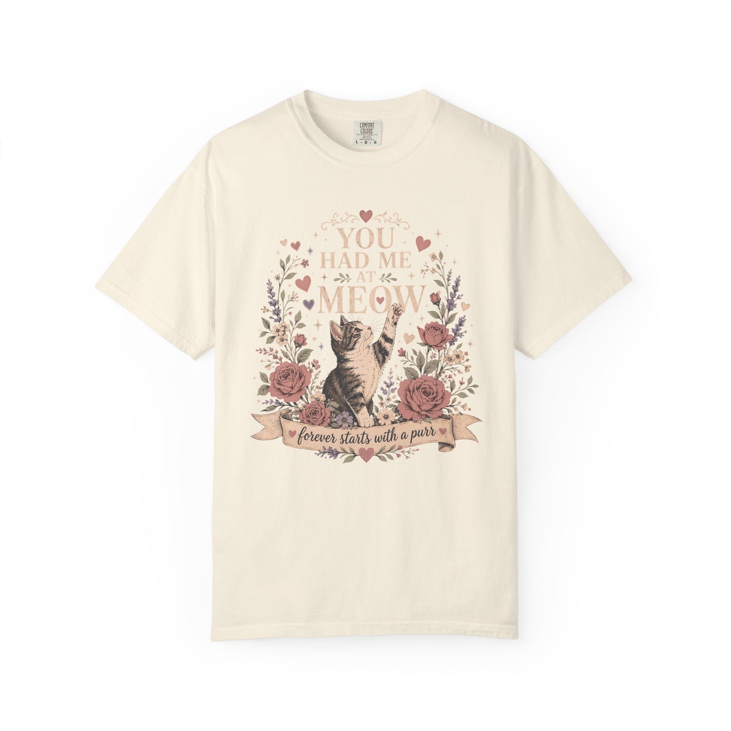Cat Floral T-Shirt — "You Had Me at Meow" Vintage Garden Tee