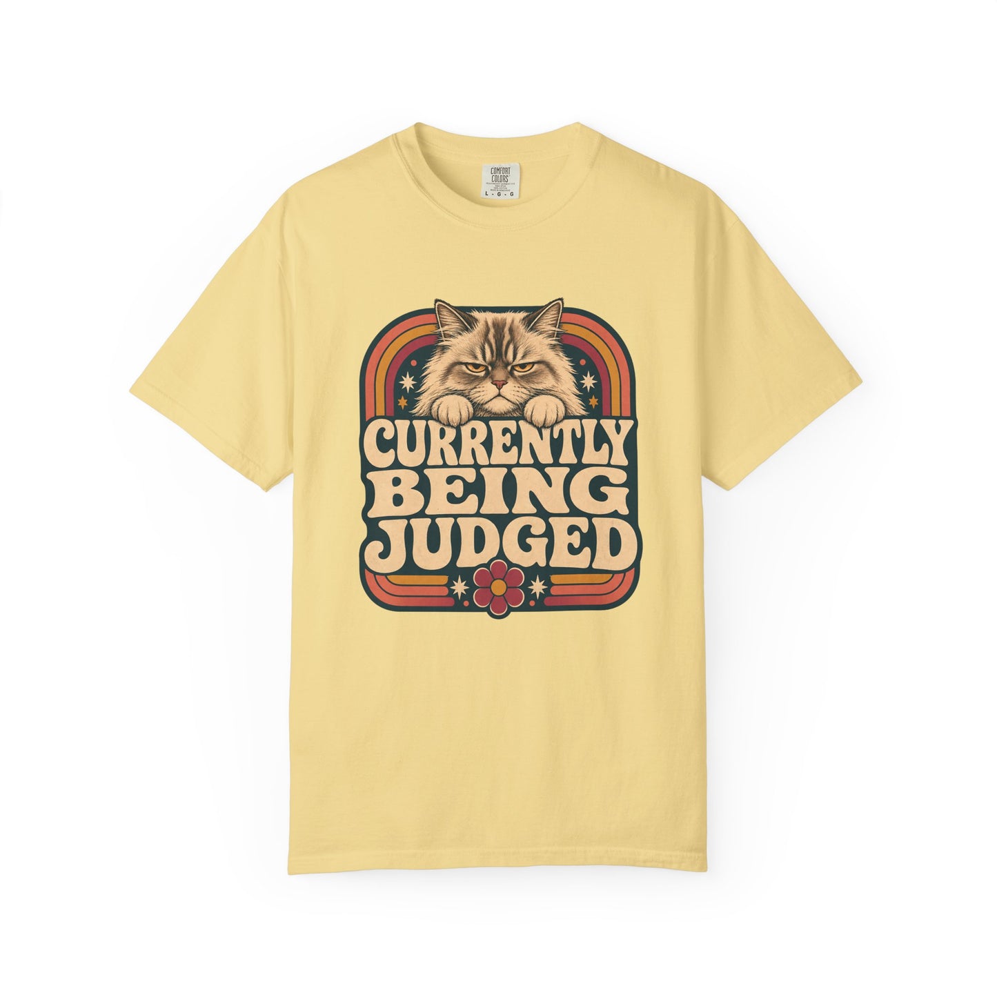 Currently Being Judged Cat T-Shirt — Retro Vintage Cat Humor Tee
