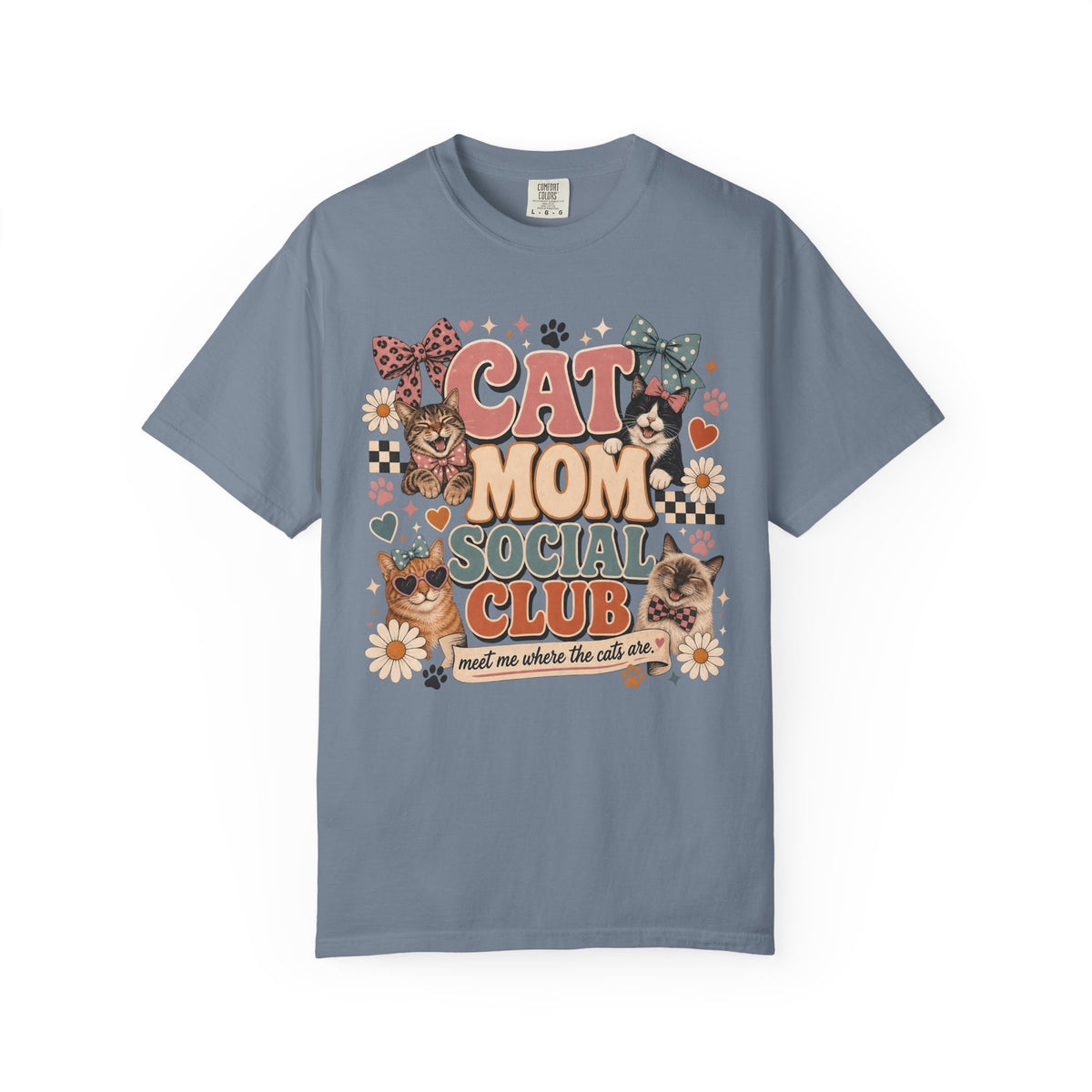 Cat Mom Social Club T‑Shirt — Vintage Floral Cat Lover Tee
