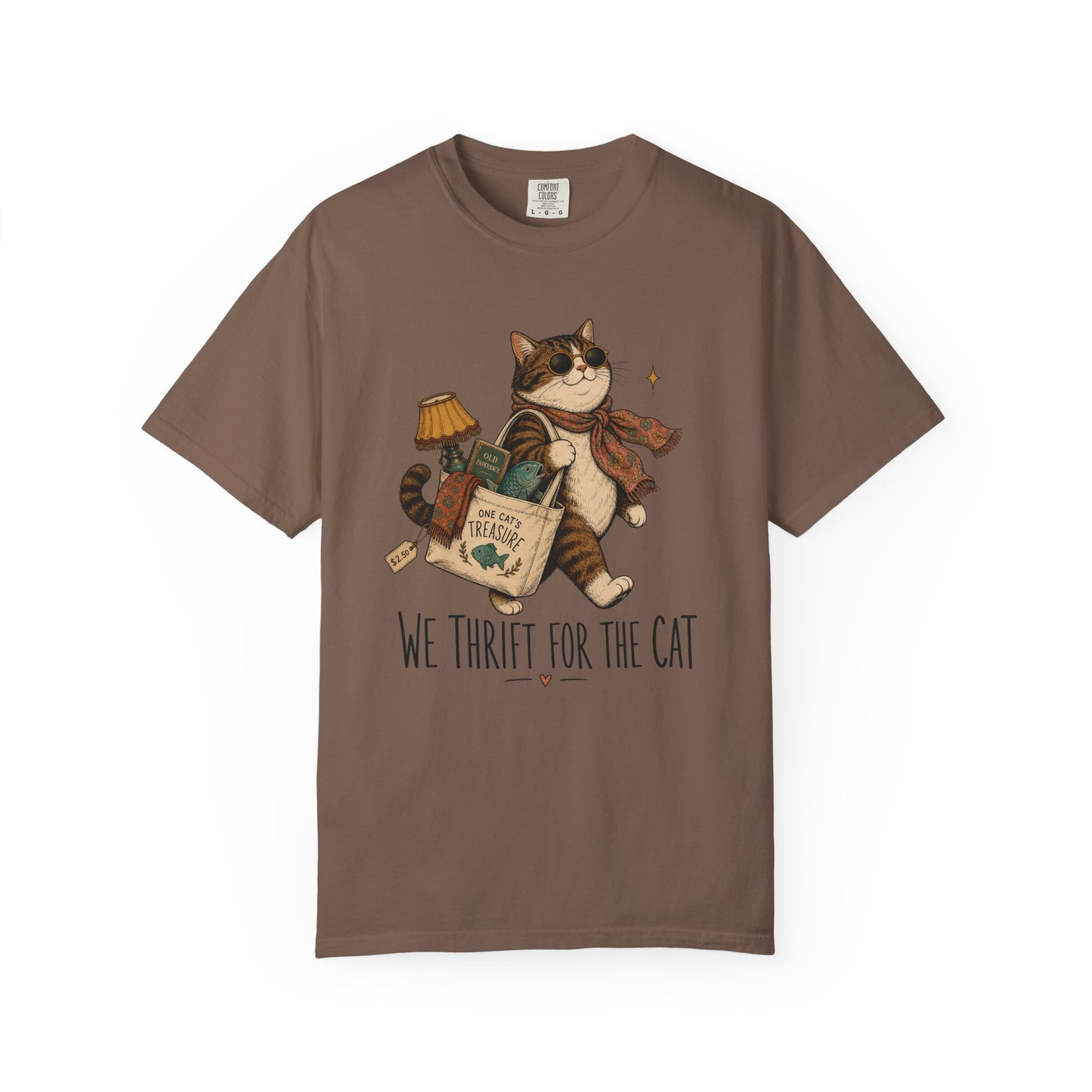 Cat Thrift Shopper T‑Shirt — “We Thrift for the Cat” Cute Retro Cat Graphic Tee