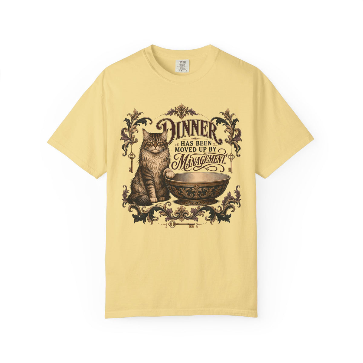 Vintage Cat T-Shirt — "Dinner Has Been Moved Up By Management"