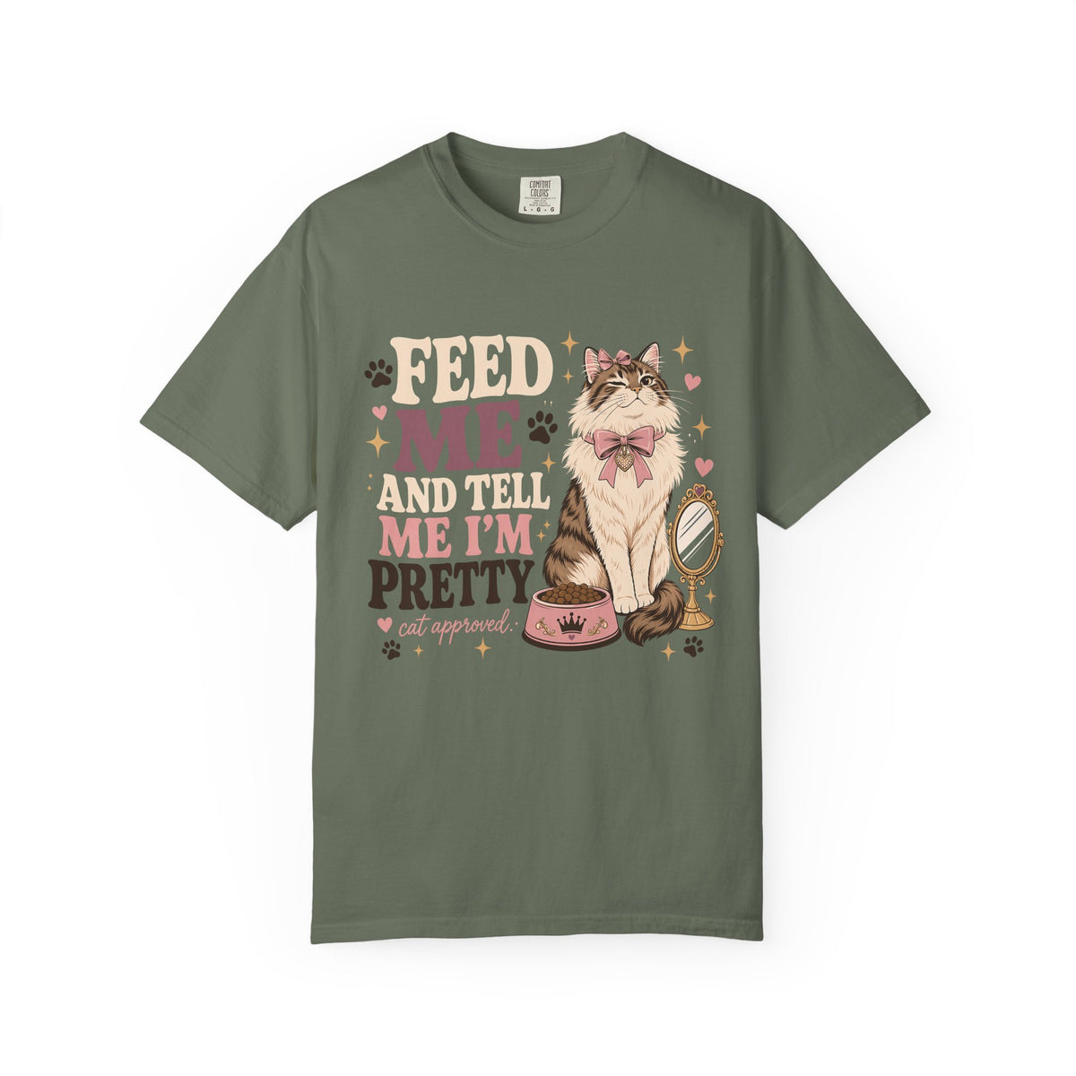 Cat Lover T-Shirt — "Feed Me and Tell Me I’m Pretty" Cute Kitty Graphic Tee