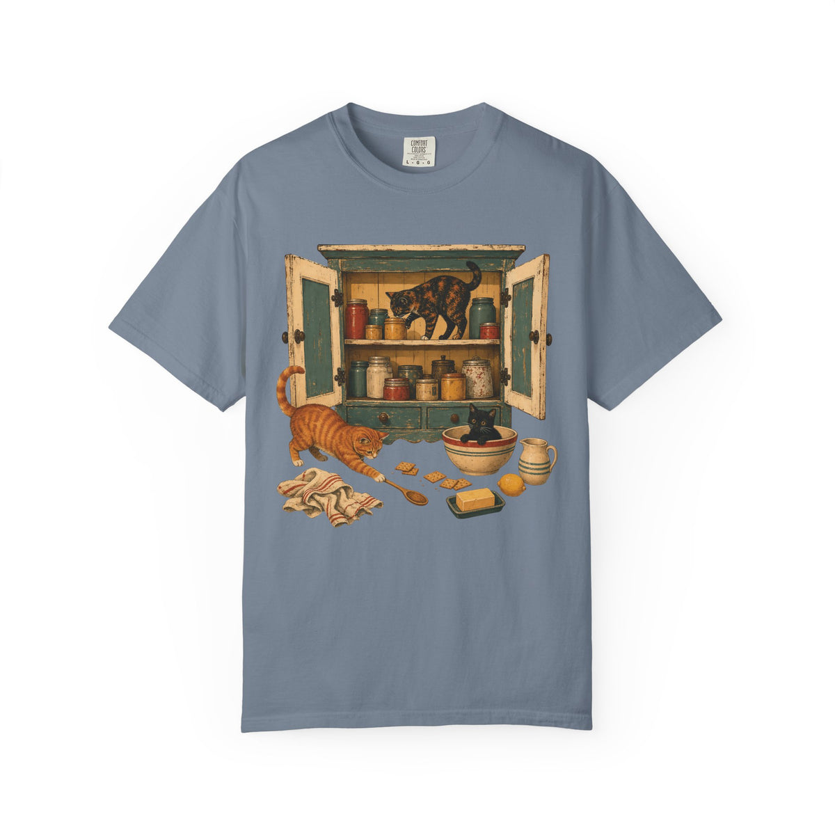 Cabinet Kitchen Cats T-Shirt — Vintage Pantry Illustration Tee