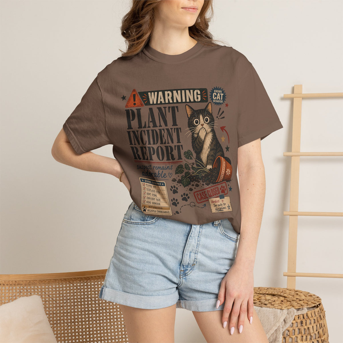 Plant Incident Report Cat T-Shirt – Cute ‘Case Closed’ Gardening Cat Graphic Tee