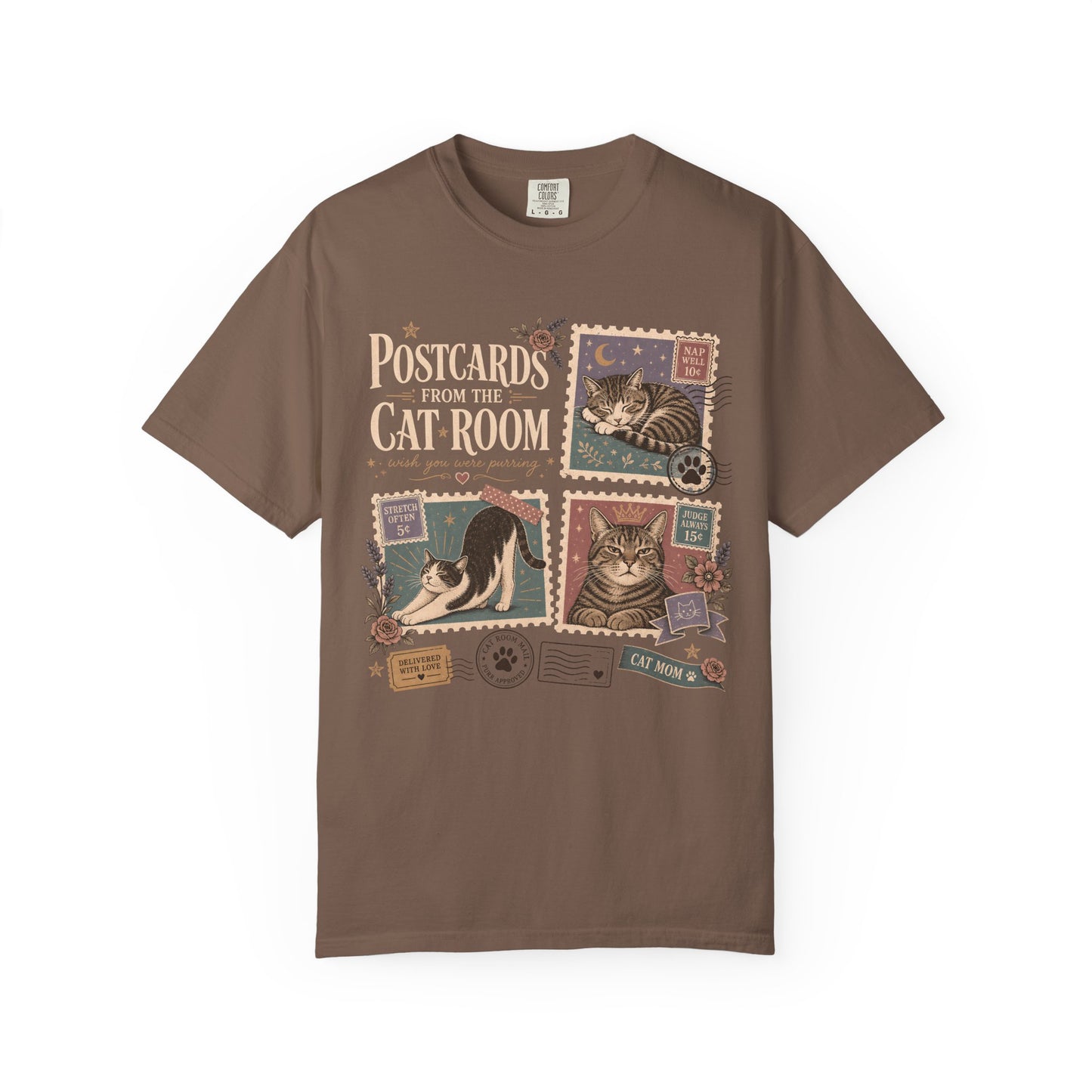 Postcard Cat Room T-Shirt — Vintage Cat Postage Graphic Tee