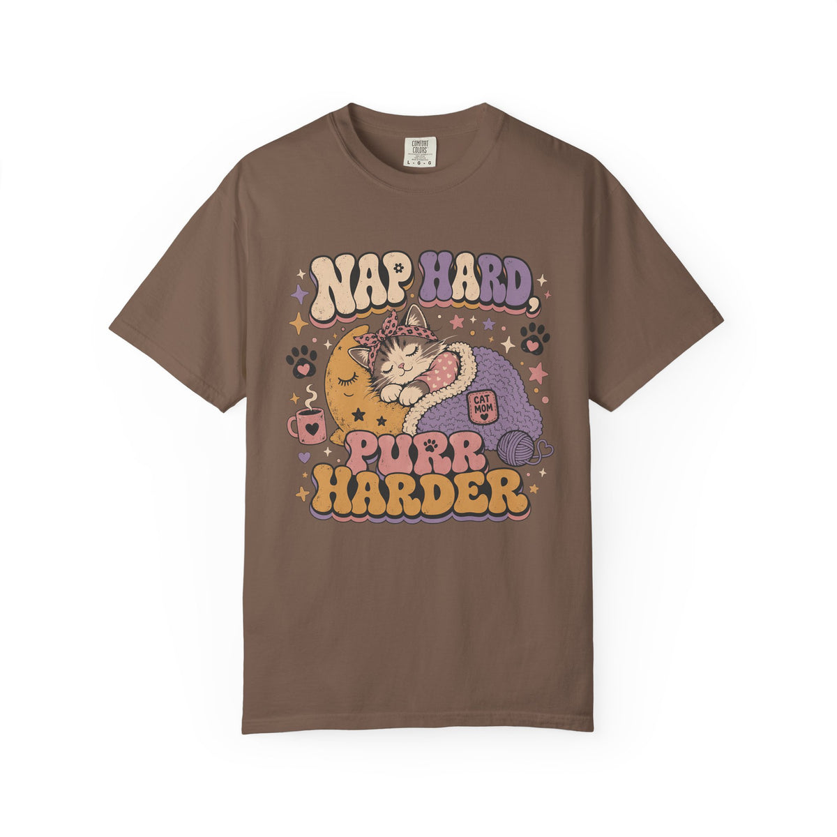 Cat Nap T-Shirt — "Nap Hard Purr Harder" Retro Cute Cat Graphic Tee