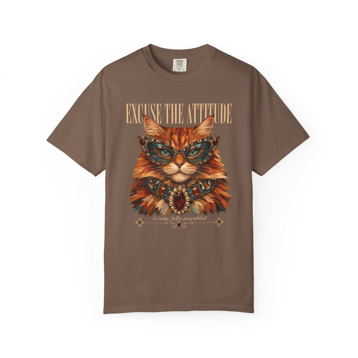 Cat Attitude Graphic T-Shirt — "Excuse The Attitude" Vintage Cat Portrait Tee