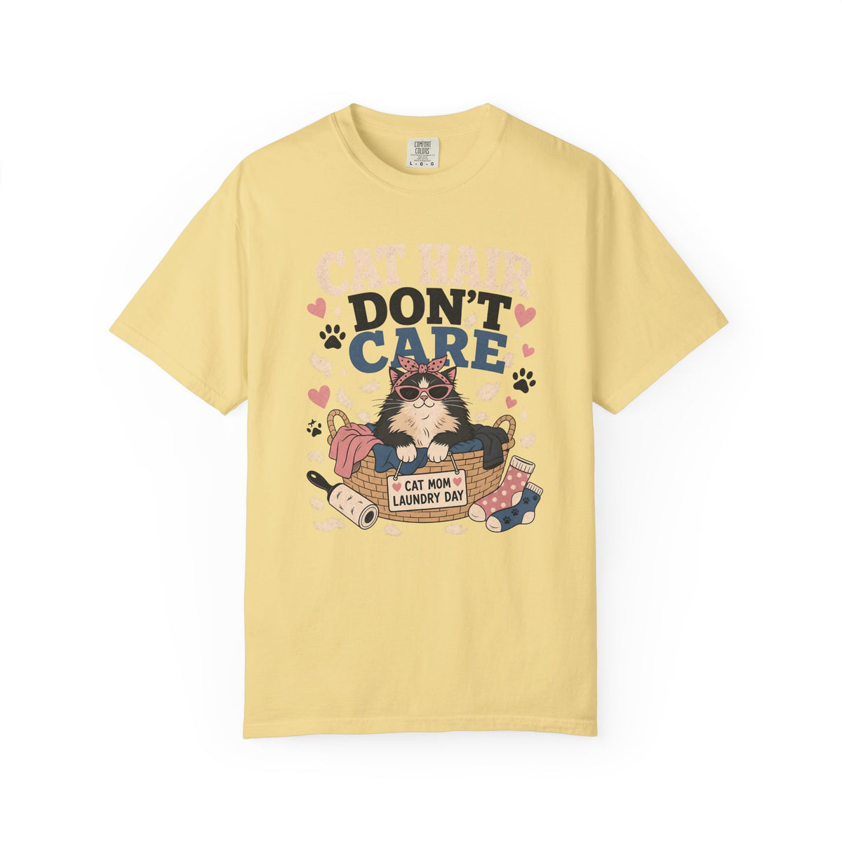 Cat Hair Don’t Care T-Shirt — Cute Laundry Day Cat Graphic Tee