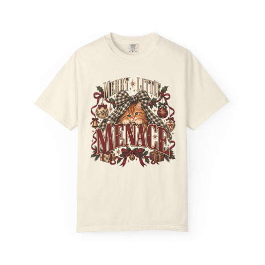 Menace Cat Graphic T-Shirt — Vintage Holiday Plaid Kitten Tee