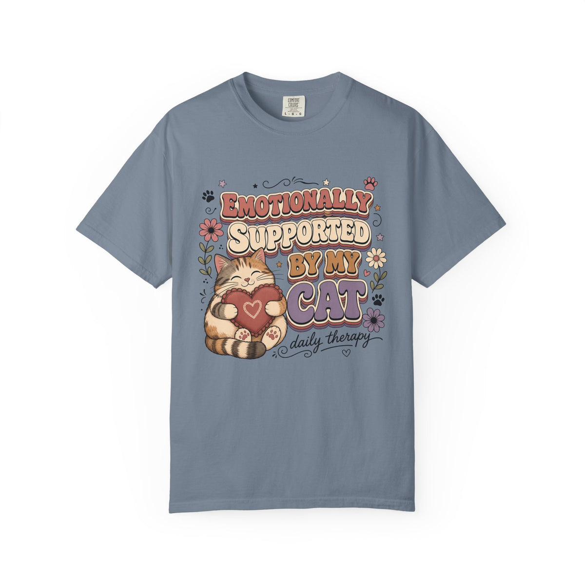 Emotionally Supported by My Cat T-Shirt — Cute Cat Daily Therapy Tee
