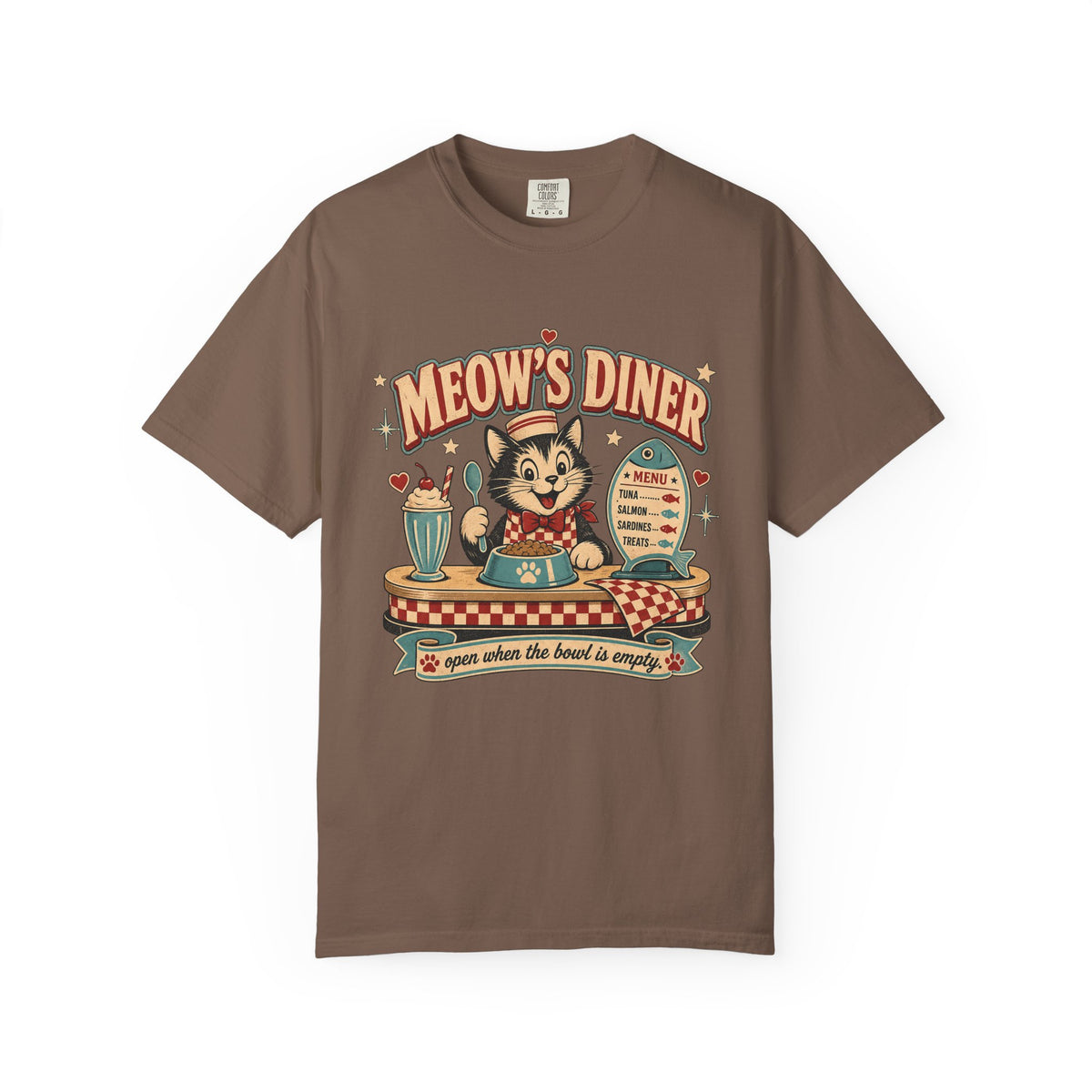 Meow's Diner Cat Vintage T-Shirt — Retro 50s Diner Graphic Tee