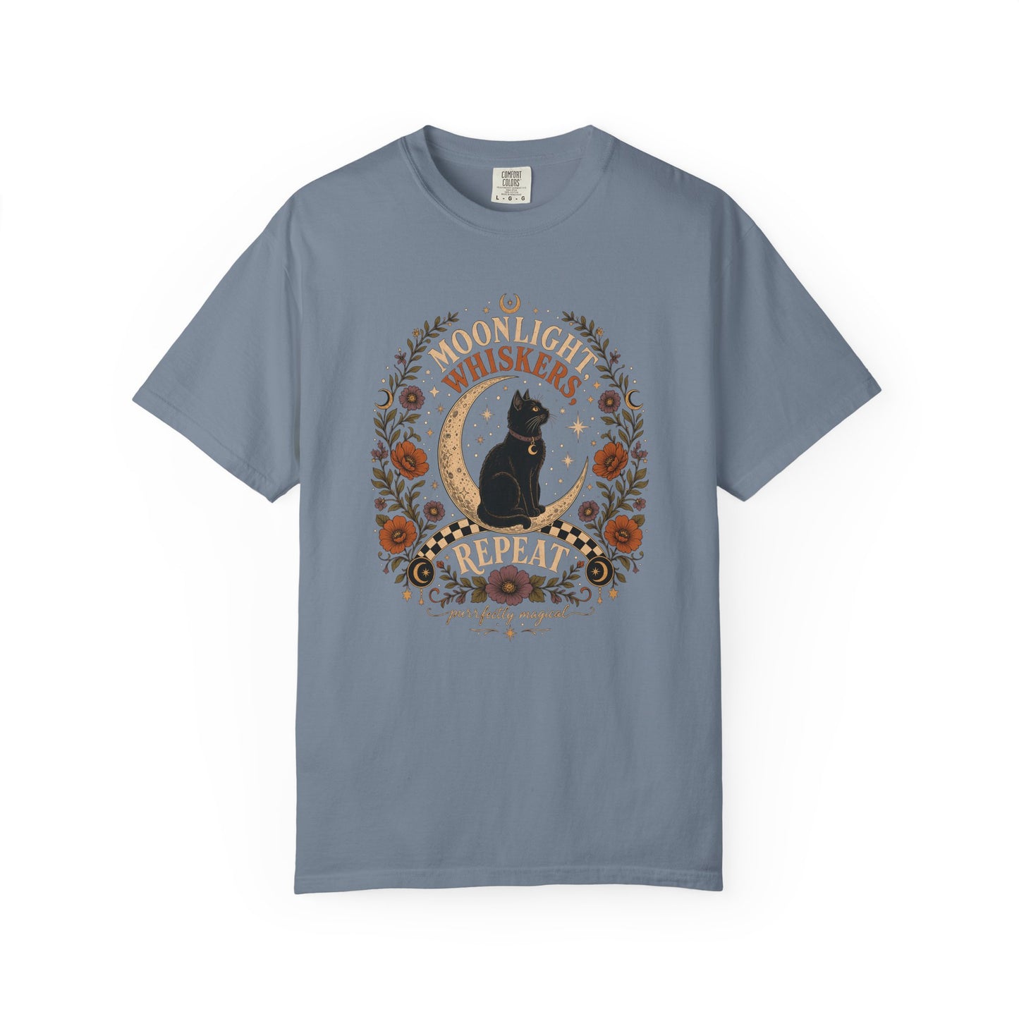 Cat Moonlight T-Shirt — "Moonlight, Whiskers, Repeat" Vintage Floral Tee