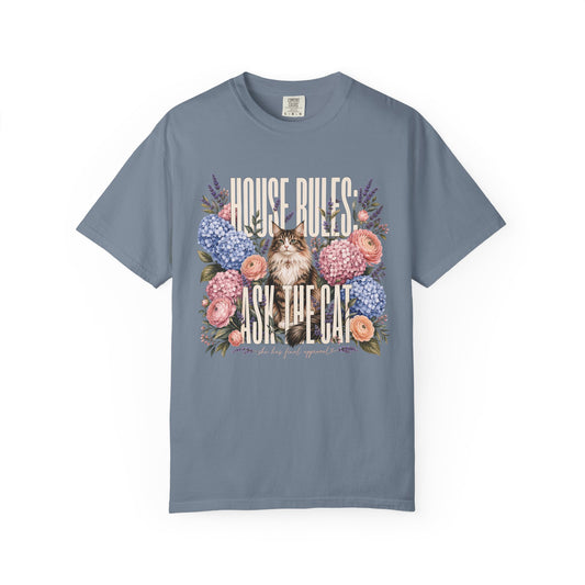 Ask The Cat Floral T-Shirt — Vintage Kitten Graphic Tee
