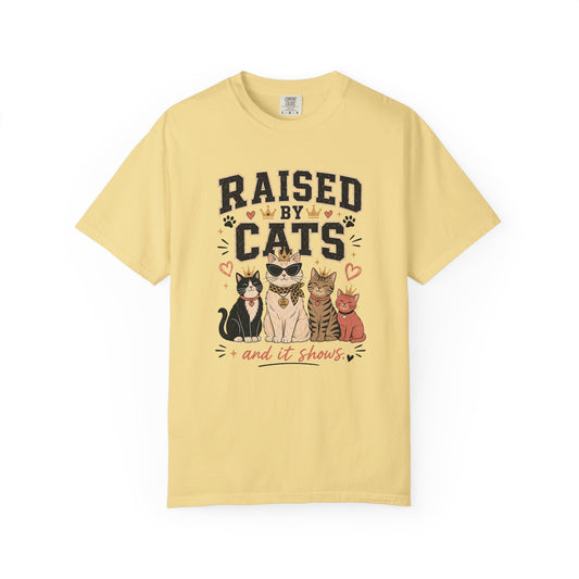 Raised By Cats T-Shirt — Cute Cat Mom Graphic Tee