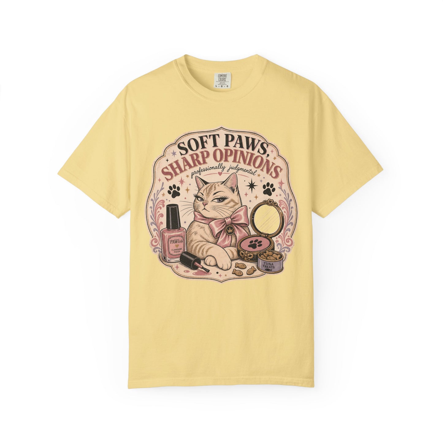 Cat Graphic T-Shirt — "Soft Paws, Sharp Opinions" Cute Vintage Cat Lounge Tee